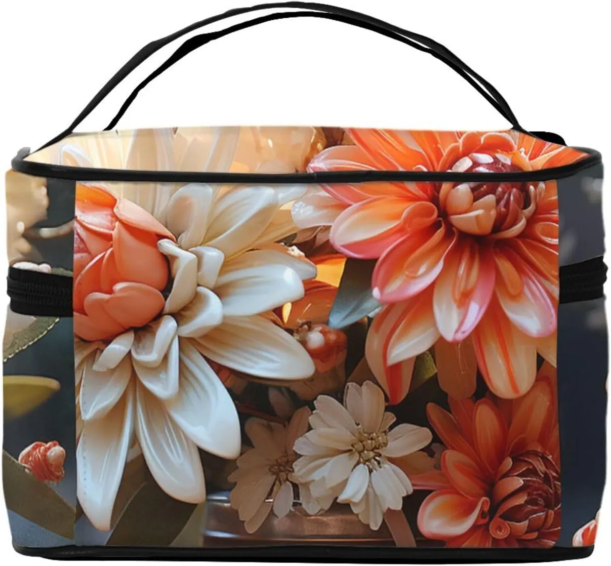 Toiletry Bag for Women Men Dopp Kit Travel Makeup Bag Make Up Organizers Cosmetic Bag Orange Flowers Hanging Toiletry Bag Shaving Bag with Large Capacity for Travel