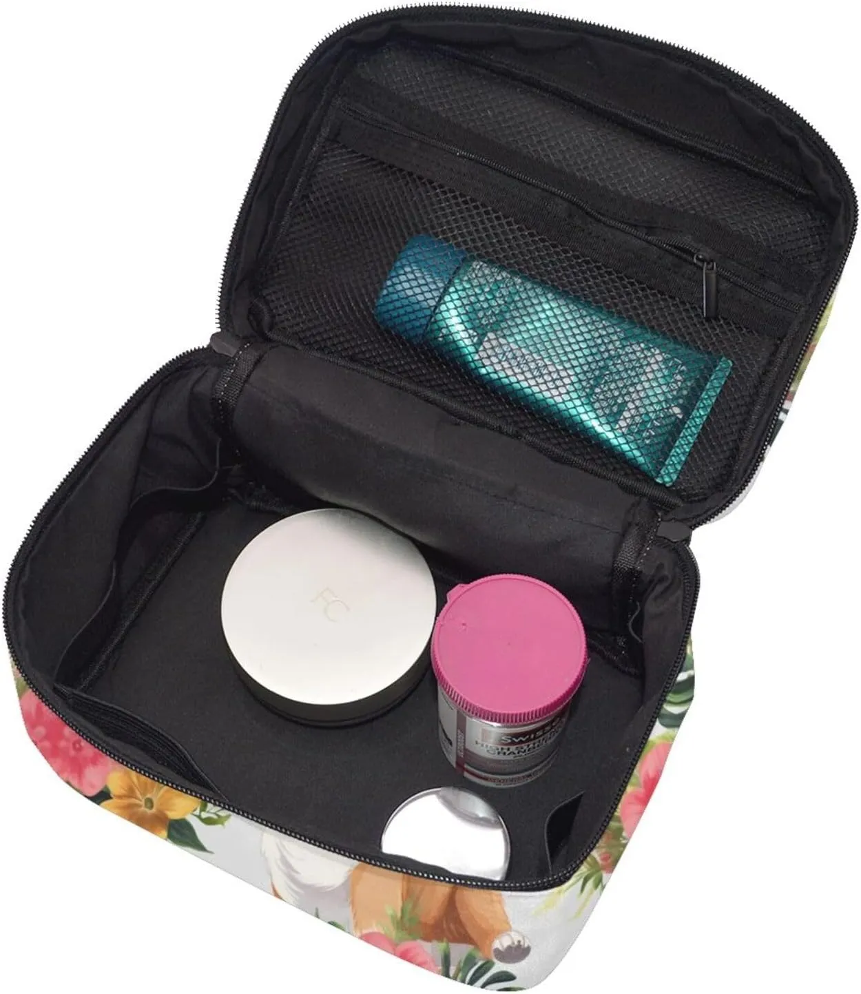 Toiletry Bag for Women Men Dopp Kit Travel Makeup Bag Make Up Organizers Cosmetic Bag Tropical Flower and Corgi Hanging Toiletry Bag Shaving Bag with Large Capacity for Travel