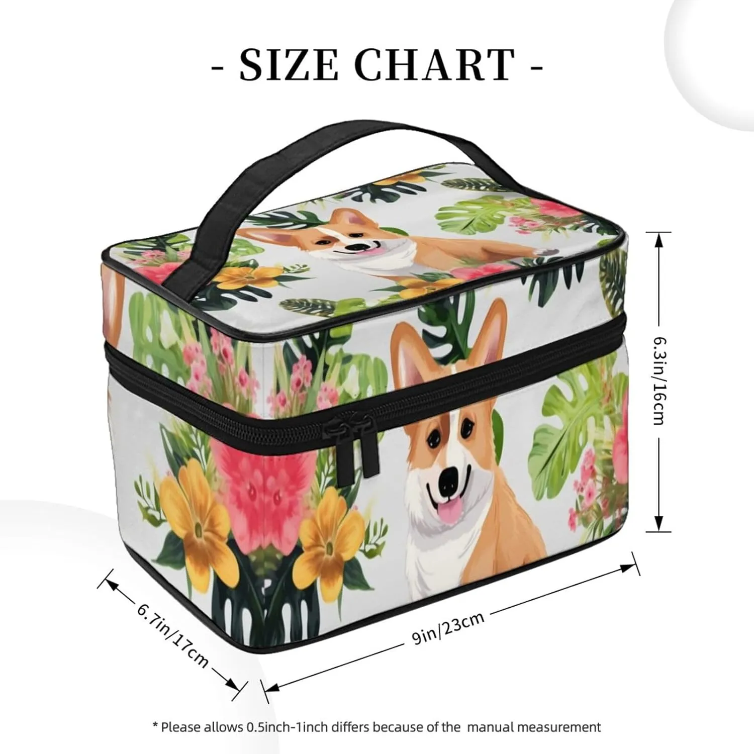 Toiletry Bag for Women Men Dopp Kit Travel Makeup Bag Make Up Organizers Cosmetic Bag Tropical Flower and Corgi Hanging Toiletry Bag Shaving Bag with Large Capacity for Travel