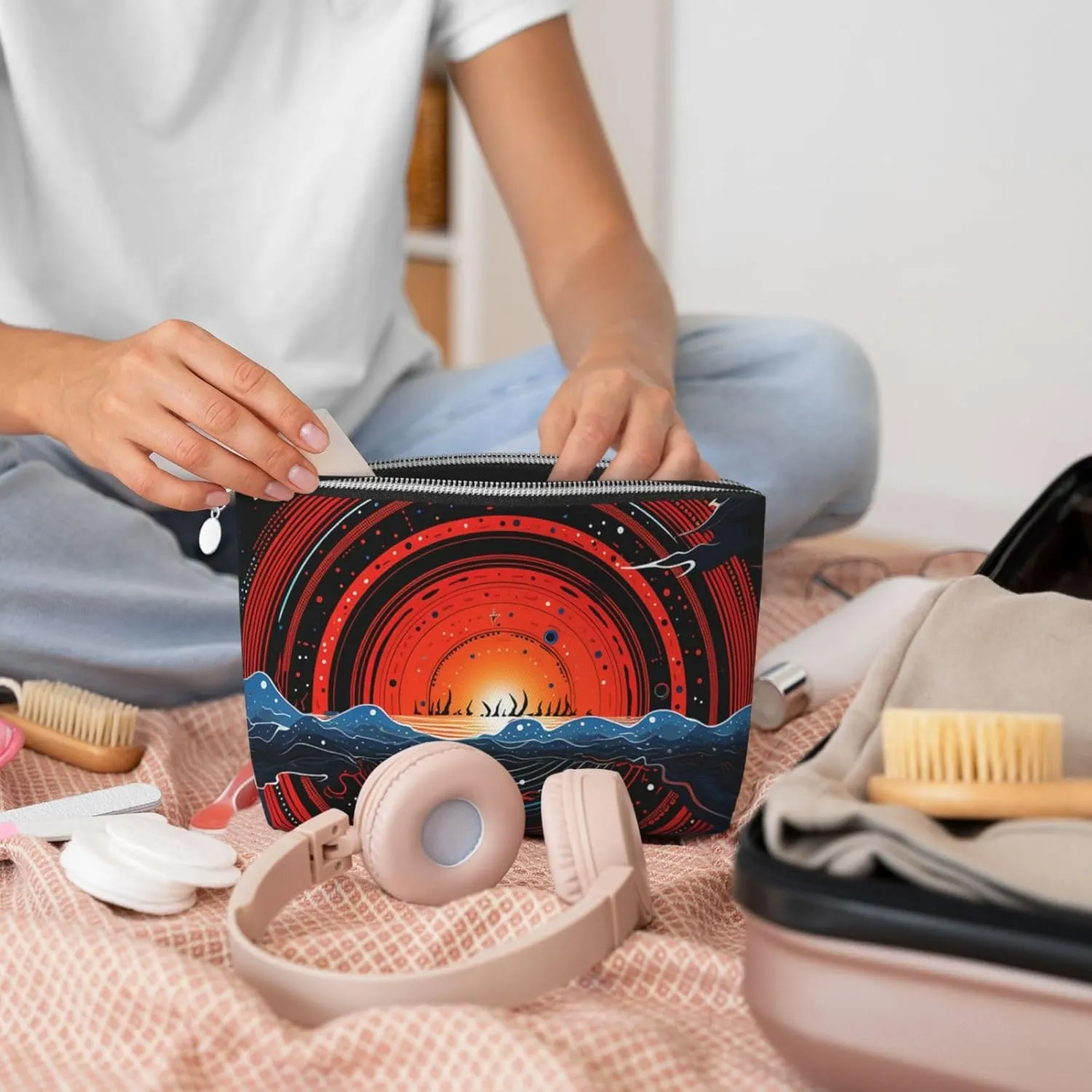 Toiletry Bag for Women Men Dopp Kit Travel Makeup Bag Saturn Oceans Make Up Organizers Cosmetic Bag