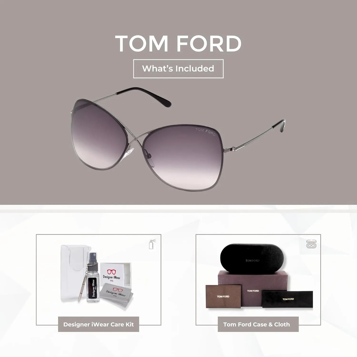 Tom Ford FT0250 Colette Cateye Sunglasses for Women   BUNDLE with Designer iWear Eyewear Care Kit