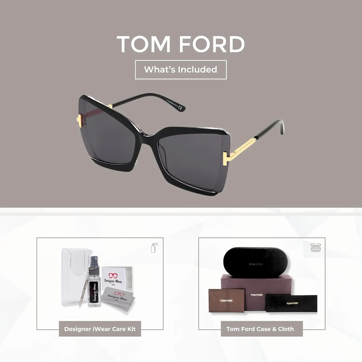 Tom Ford Gia FT0766 Square Sunglasses for Women   BUNDLE With Designer iWear Eyewear Kit