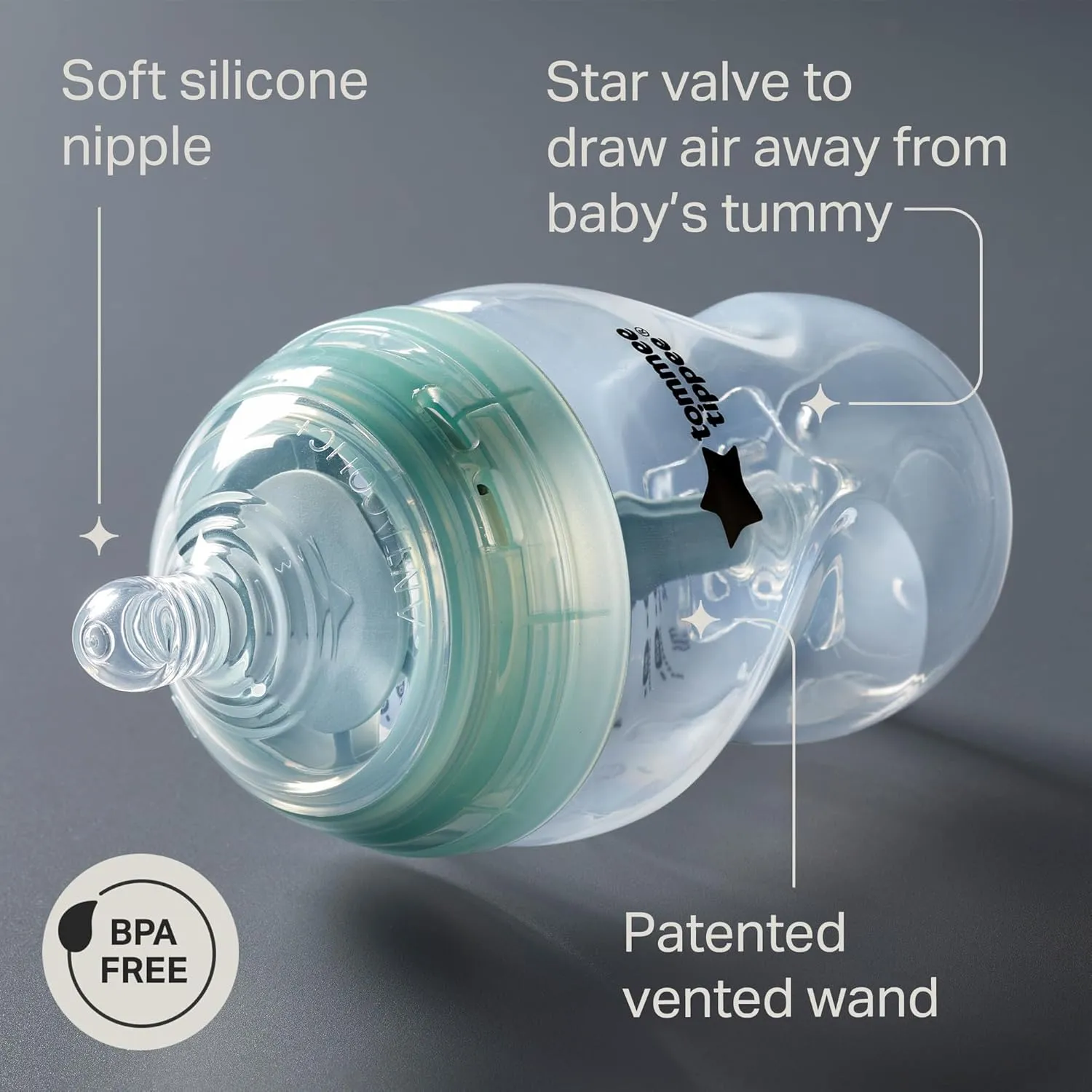 Tommee Tippee Advanced Anti-Colic Baby Bottles, 0m , Pack of 2, 9oz Baby Bottles, with Slow Flow Breast-Like Nipple for Natural Latch, Self-Sterilizing and BPA Free, Baby Feeding Essentials