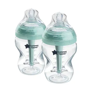 Tommee Tippee Advanced Anti-Colic Baby Bottles, 0m , Pack of 2, 9oz Baby Bottles, with Slow Flow Breast-Like Nipple for Natural Latch, Self-Sterilizing and BPA Free, Baby Feeding Essentials