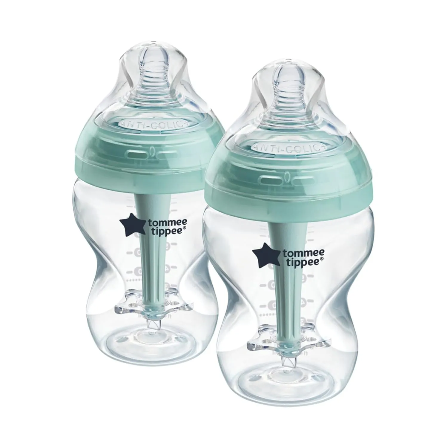 Tommee Tippee Advanced Anti-Colic Baby Bottles, 0m , Pack of 2, 9oz Baby Bottles, with Slow Flow Breast-Like Nipple for Natural Latch, Self-Sterilizing and BPA Free, Baby Feeding Essentials
