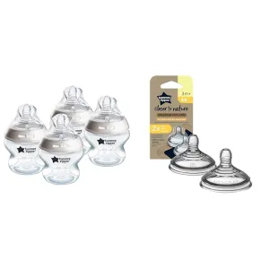 Tommee Tippee Closer to Nature Anti-Colic Baby Bottle, 5oz, Slow-Flow Breast-Like Nipple & Advanced Anti-Colic Baby Bottle Nipples, Breast-Like, Soft Silicone, Medium Flow, 3m , 2 Count