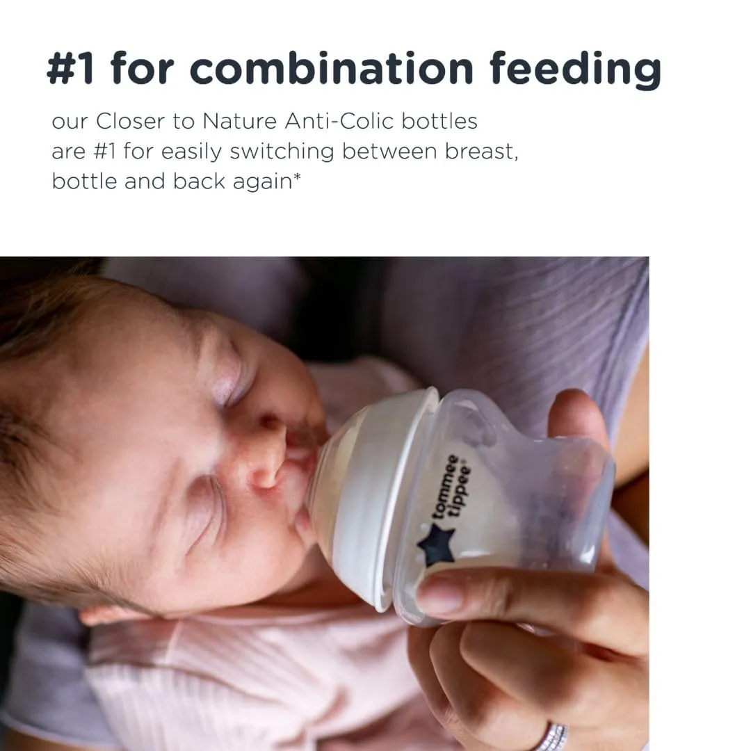 Tommee Tippee Closer to Nature Baby Bottles | Slow Flow Breast-Like Nipple with Anti-Colic Valve (9oz, 6 Count)