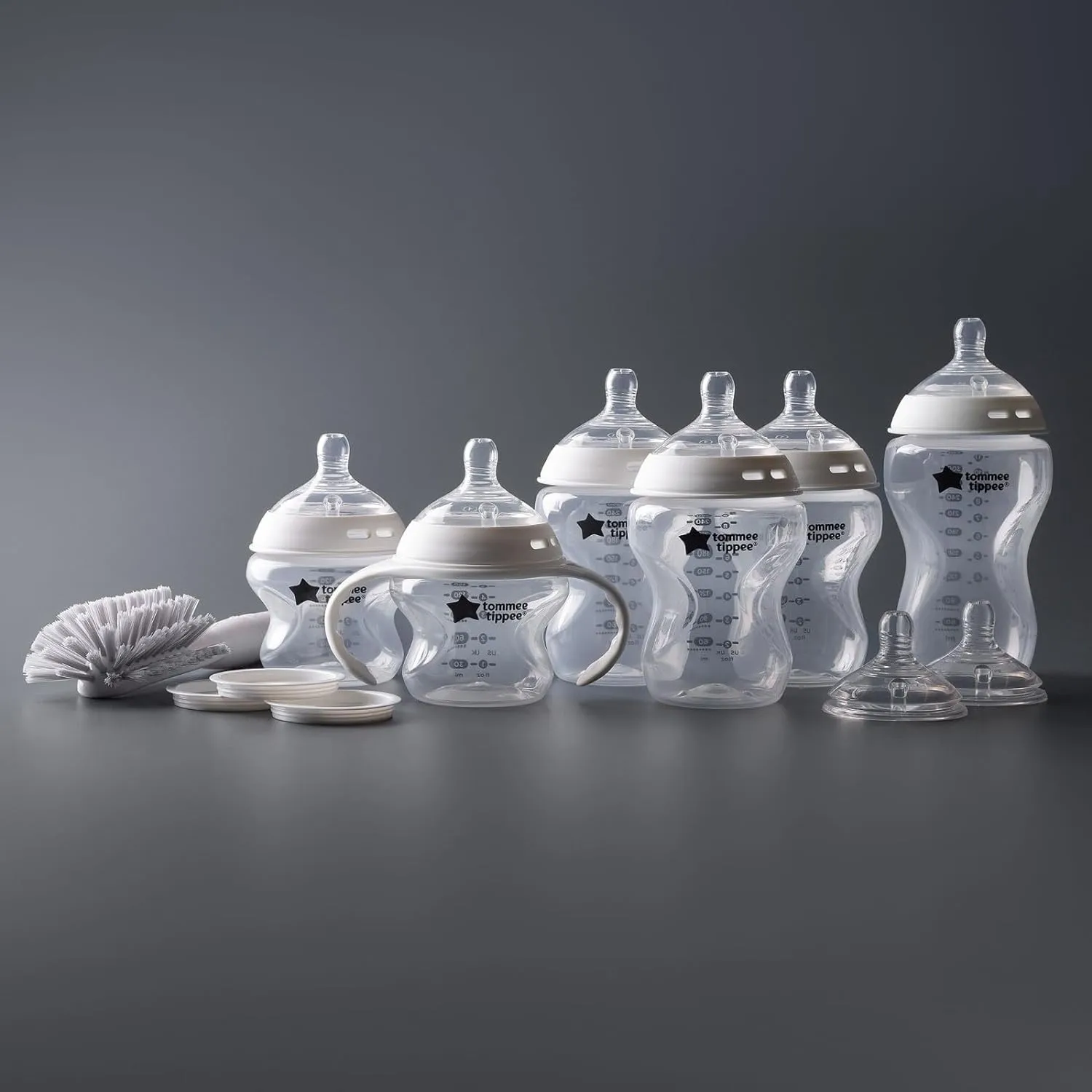 Tommee Tippee Natural Start Grow with Baby Bottle Set, 5oz, 9oz & 11oz Baby Bottles, Slow, Medium & Thicker Flow Breast-Like Nipples with Anti-Colic Valves, Removable Bottle Handles, Self-Sterilizing