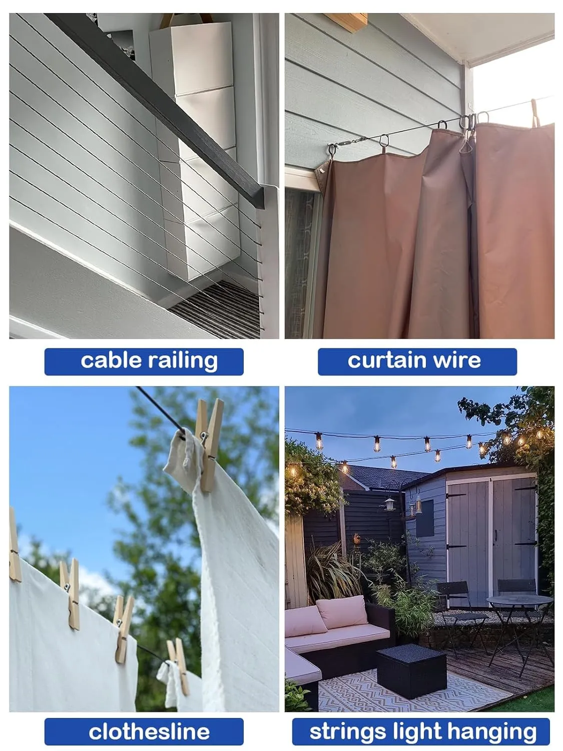 TooTaci 1/16 Turnbuckle Wire Tensioner Kit, 100ft Black Vinyl Coated Stainless Steel Cable with Turnbuckles for Cables Wire Trellis Kit for Climbing Plants, Outdoor String Light Hanging, Curtain