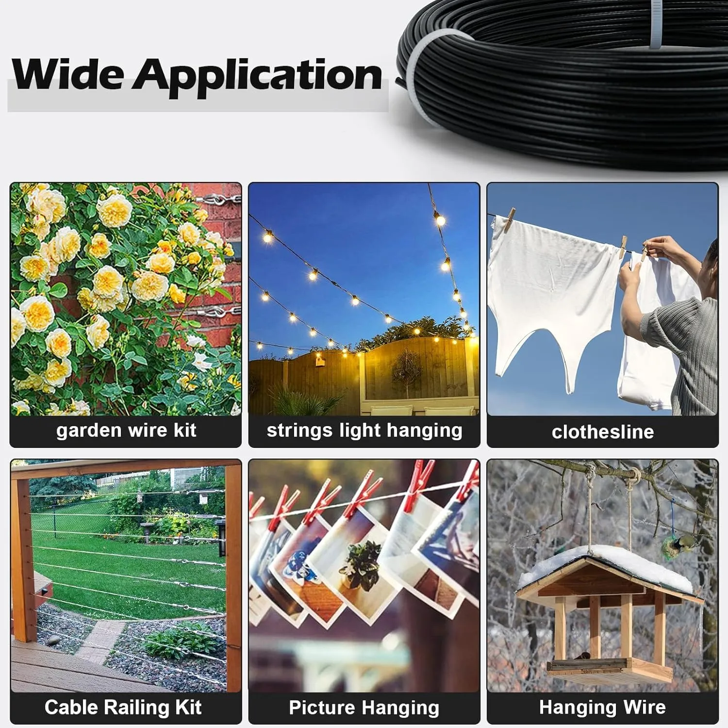TooTaci 1/16 Turnbuckle Wire Tensioner Kit, 100ft Black Vinyl Coated Stainless Steel Cable with Turnbuckles for Cables Wire Trellis Kit for Climbing Plants, Outdoor String Light Hanging, Curtain