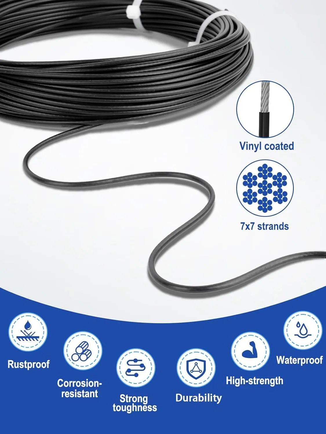 TooTaci 1/16 Turnbuckle Wire Tensioner Kit, 100ft Black Vinyl Coated Stainless Steel Cable with Turnbuckles for Cables Wire Trellis Kit for Climbing Plants, Outdoor String Light Hanging, Curtain