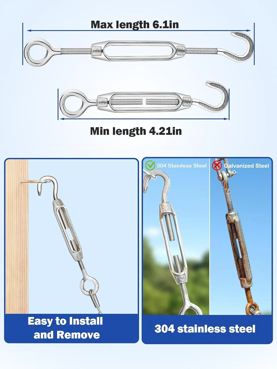 TooTaci 1/16 Turnbuckle Wire Tensioner Kit, 100ft Black Vinyl Coated Stainless Steel Cable with Turnbuckles for Cables Wire Trellis Kit for Climbing Plants, Outdoor String Light Hanging, Curtain