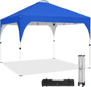Topeakmart 10x10 Pop Up Canopy, Outdoor Portable Shelter Tent with 4 Sandbags, Wheeled Bag, for Events, Parties, Camping (Blue, 10x10)