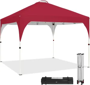 Topeakmart 10x10 Pop Up Canopy, Outdoor Portable Shelter Tent with 4 Sandbags, Wheeled Bag, for Events, Parties, Camping (Red, 10x10)