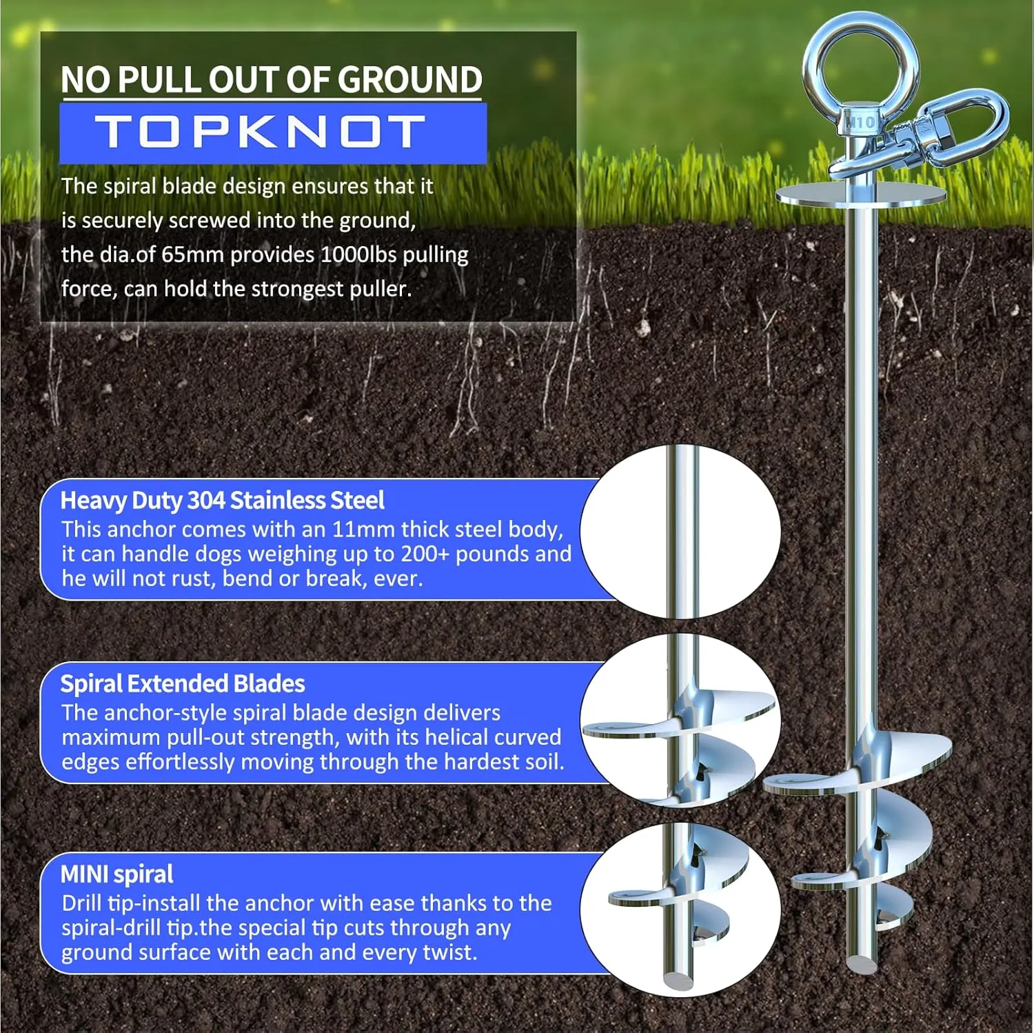 TOPKNOT Dog Tie Out Cable and Stake,with 30FT Heavy Duty Cable,360°Swivel Dog Run- No Tangle,Runner for Yard - Up to 150LBS,Ideal for Outdoor Camping