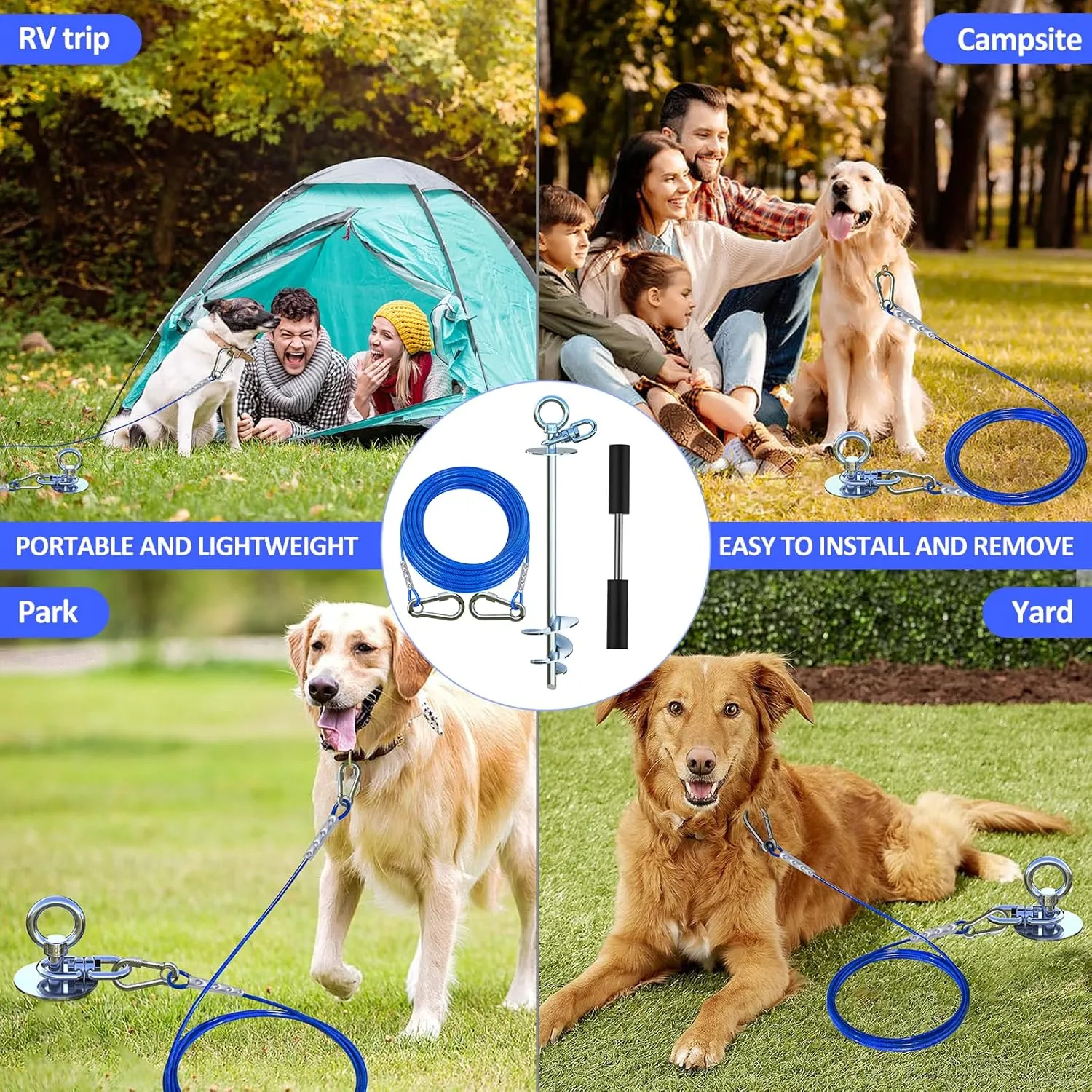 TOPKNOT Dog Tie Out Cable and Stake,with 30FT Heavy Duty Cable,360°Swivel Dog Run- No Tangle,Runner for Yard - Up to 150LBS,Ideal for Outdoor Camping