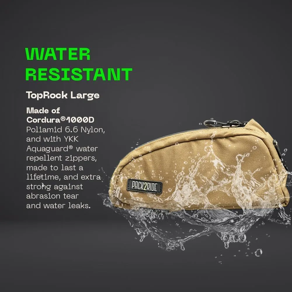 Toprock Frame Bag - Water Resistant, Durable Cordura Fabric & Bicycle Daily Essentials Holder - Top Tube, Frame Storage, Bikepacking for Road, Gravel Cycling - Coyote (1 L)