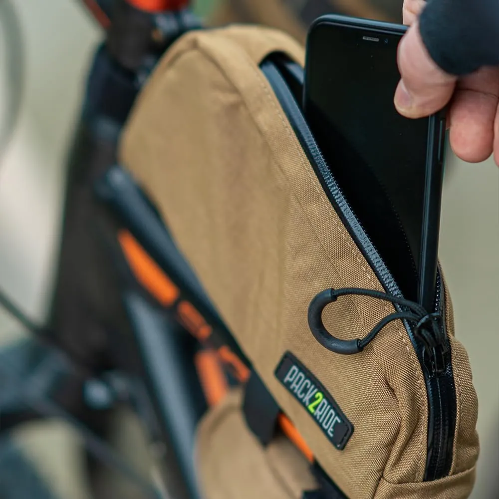 Toprock Frame Bag - Water Resistant, Durable Cordura Fabric & Bicycle Daily Essentials Holder - Top Tube, Frame Storage, Bikepacking for Road, Gravel Cycling - Coyote (1 L)