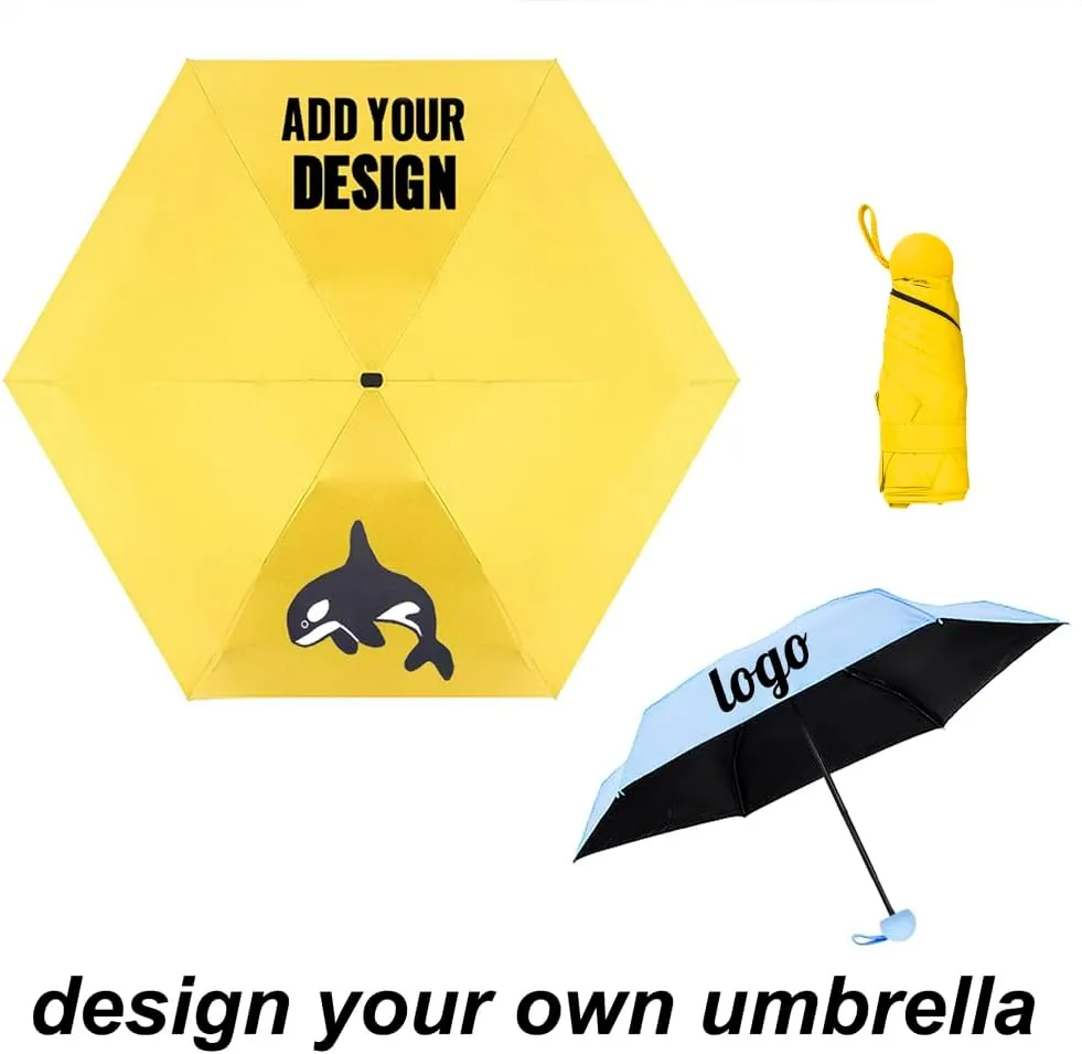 TopTie Custom Mini Travel Umbrella, Add Your Name Logo on Compact Umbrella for Sun & Rain