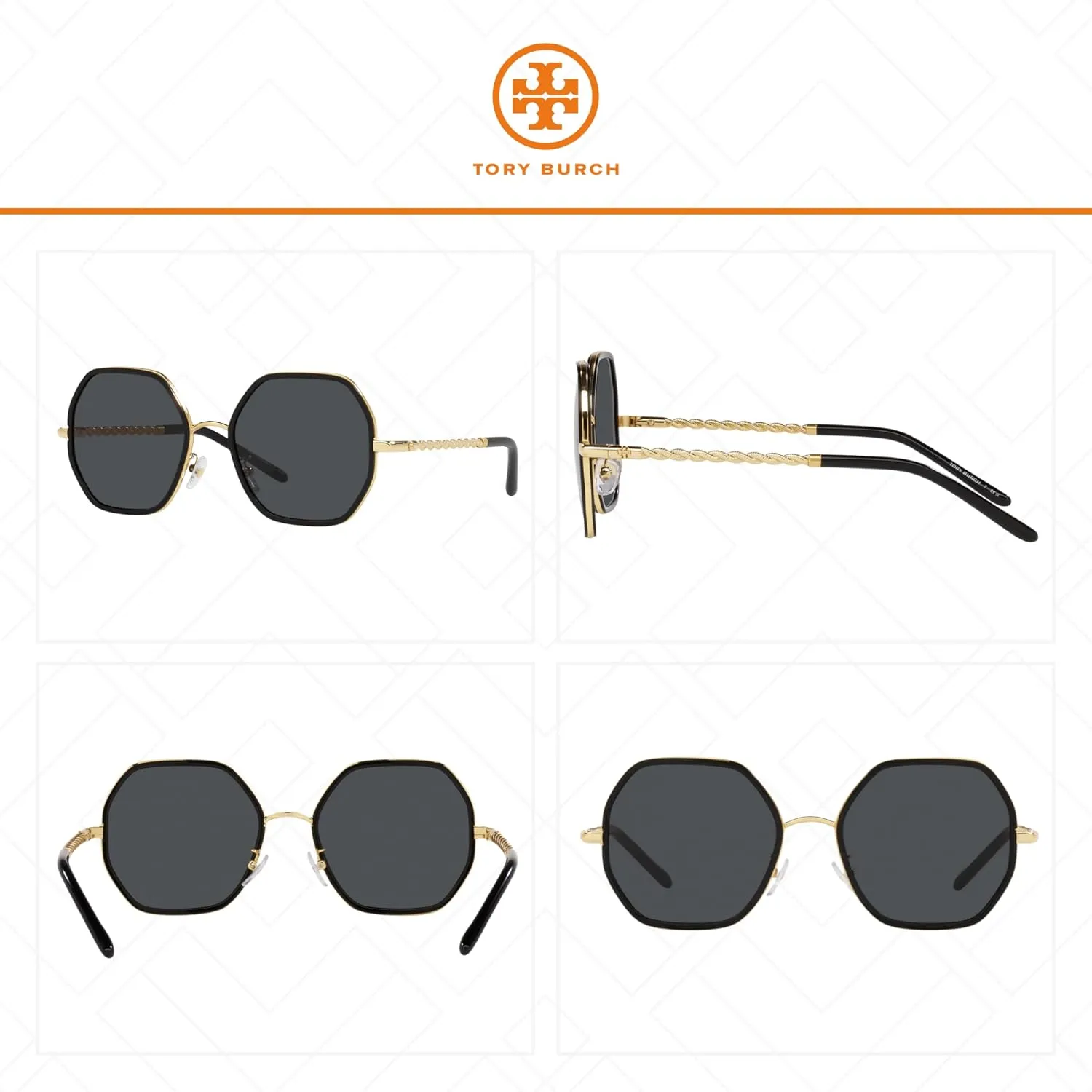 Tory Burch TY6092 Hexagonal Sunglasses for Women   BUNDLE With Designer iWear Eyewear Kit
