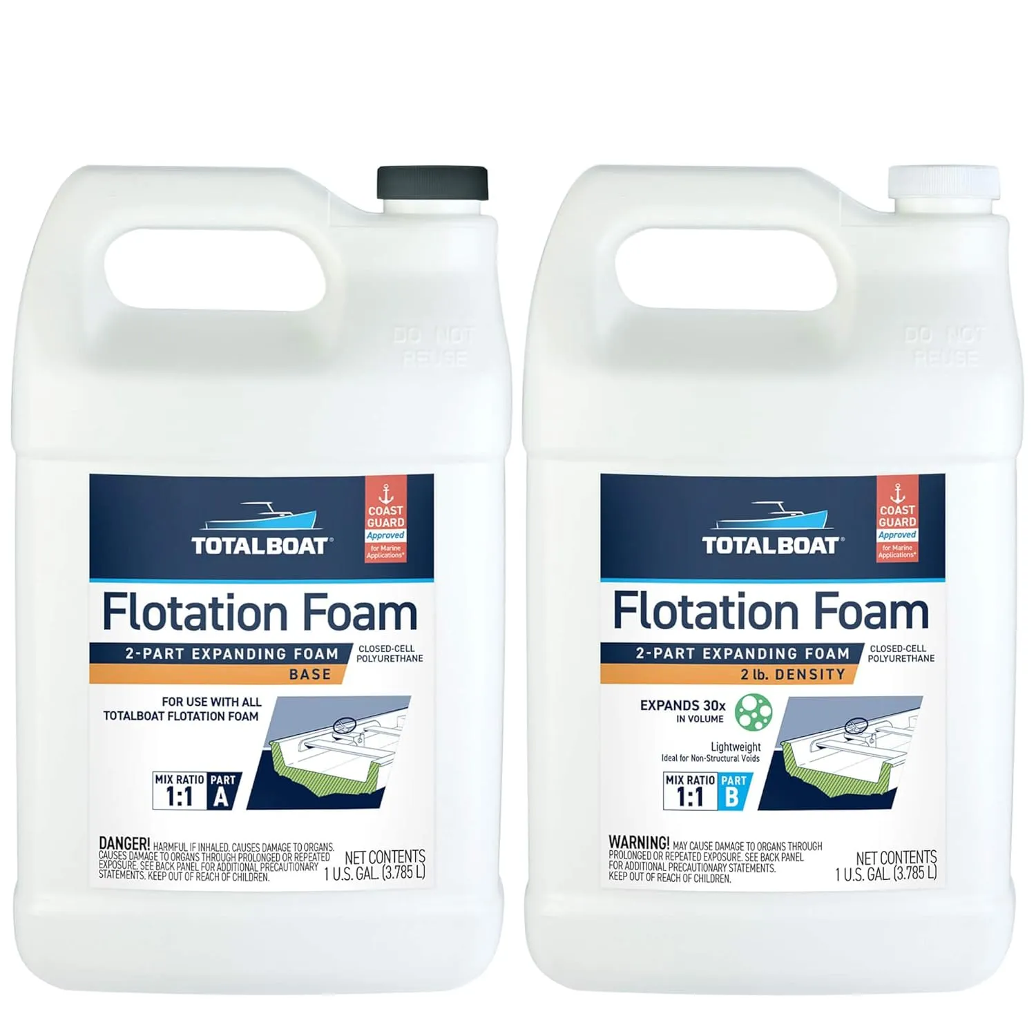 TotalBoat 2 Lb Density Expanding Foam Kit, 2 Part Closed Cell Pourable Polyurethane for Boat Flotation, Insulation, Reinforcement and Void Filling (2 Gallon Kit)