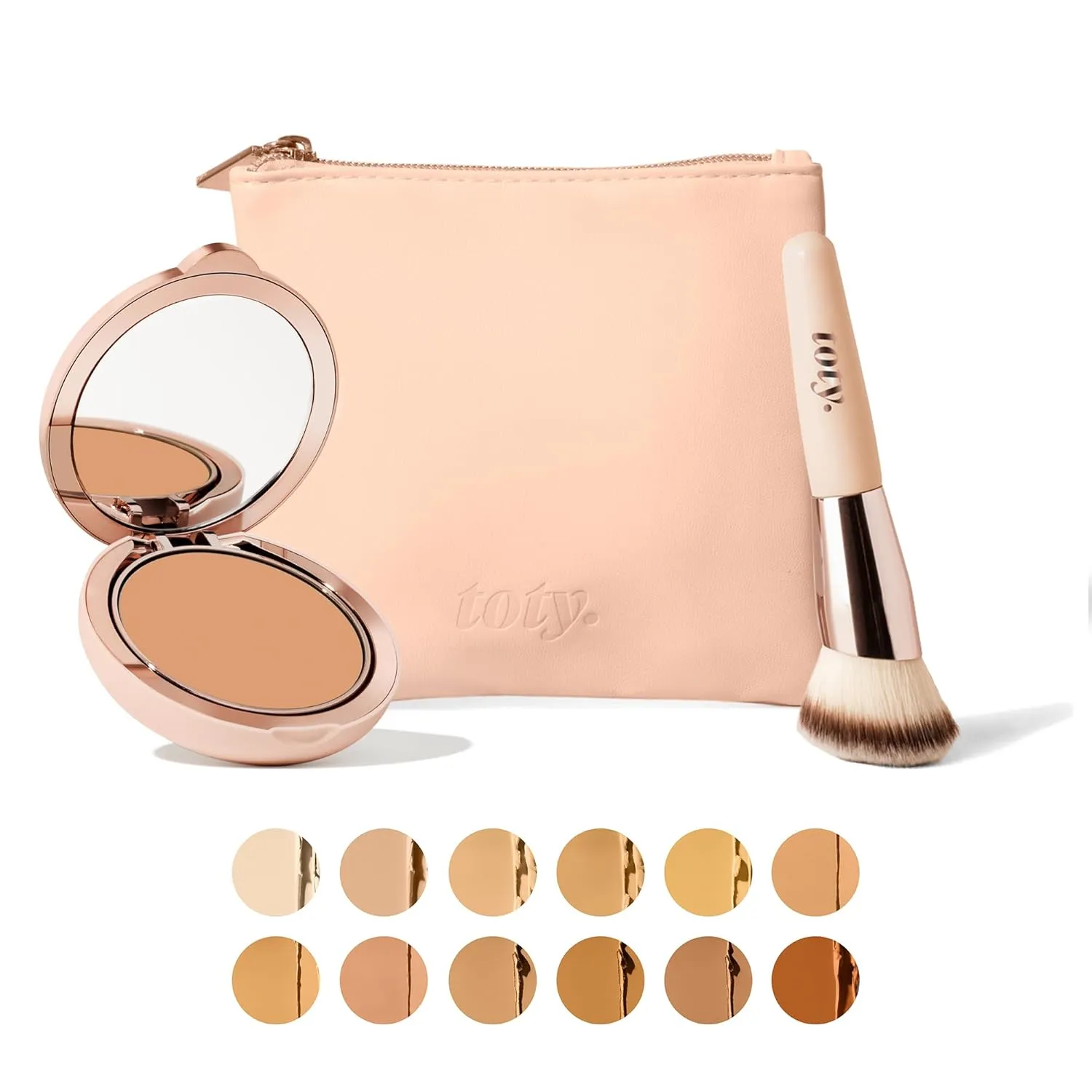 Toty by Sofia Vergara - Ilumina CC Creamy Compact SPF 50  Rosita Bag Vegan Soft Leather Makeup Bag   Ilumina Brush - CC cream foundation with spf 50 - MAKEUP - 4W Bundle