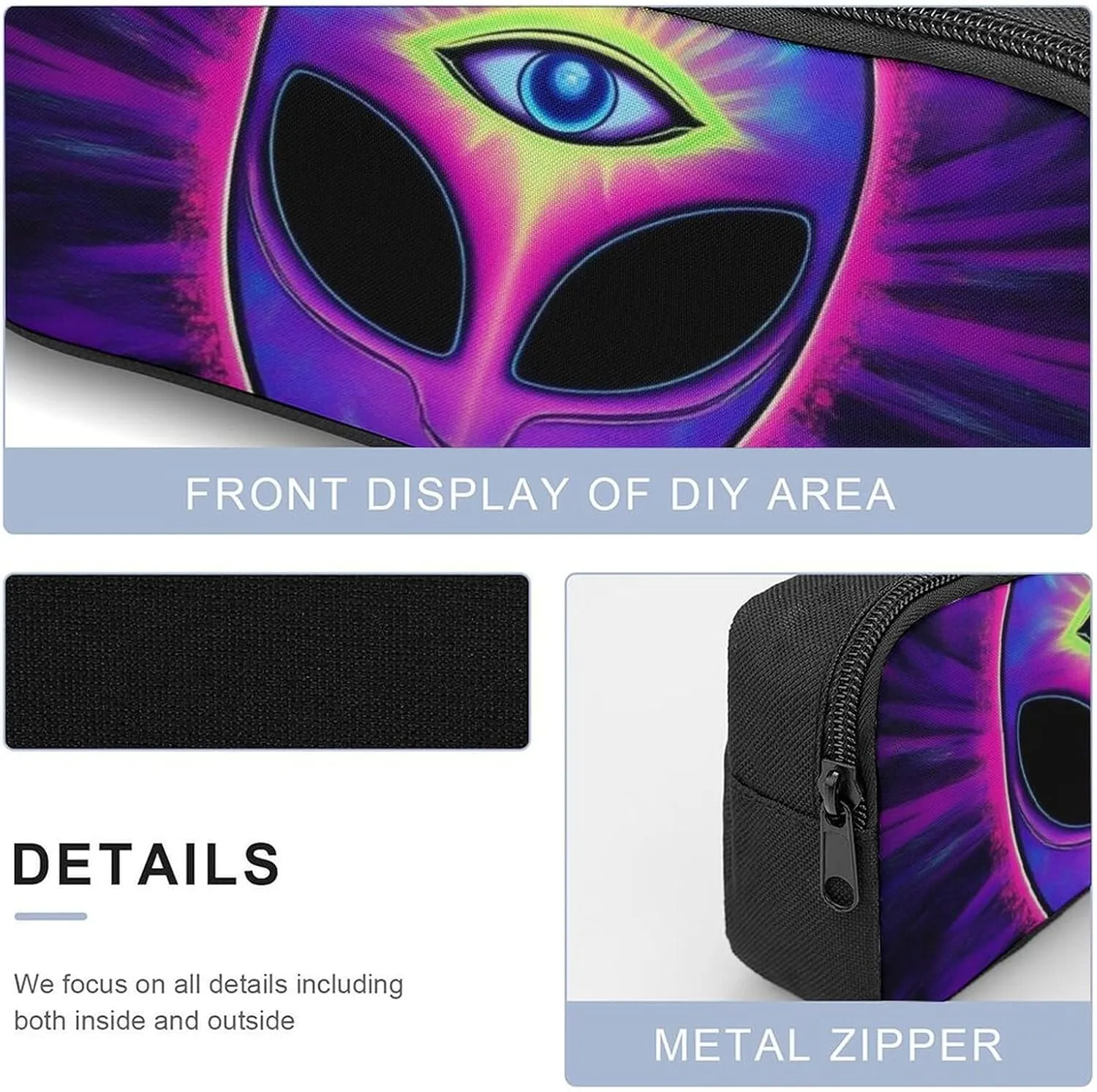 Travel Backpack Set, 17 Inch College Backpack with Thermal Lunch Bag Trippy Eyes Blue Tie Dye Alien Pencil Pouch Casual Bookbag Insulated Meal Bag