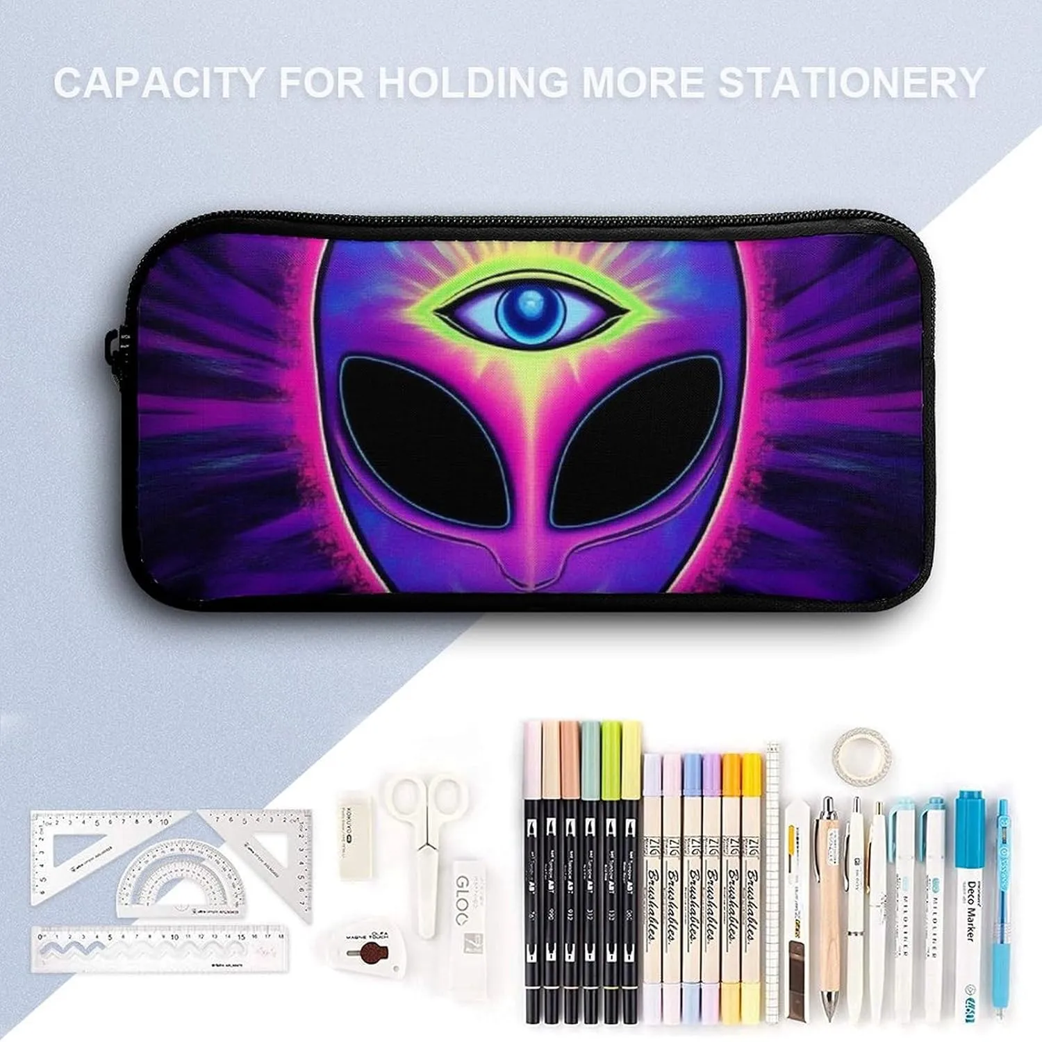 Travel Backpack Set, 17 Inch College Backpack with Thermal Lunch Bag Trippy Eyes Blue Tie Dye Alien Pencil Pouch Casual Bookbag Insulated Meal Bag