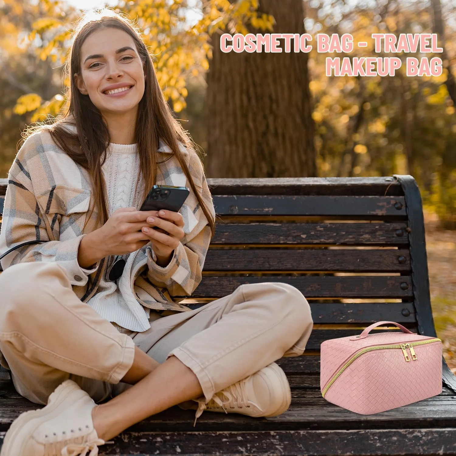 Travel Cosmetic Bags for Women - PU Leather Makeup Bag with Led Pocket Mirror - Waterproof Make up Organizers Bag - Makeup Toiletry Travel Bag - Cosmetics Organizer Bag - Makeup Travel Case
