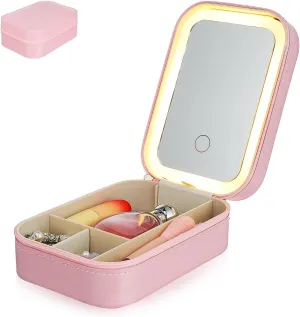 Travel Makeup Organizer with Led Mirror Compact Vanity Case for Small Accessories Portable Makeup Bag for Women Divided Compartments for Easy Storage