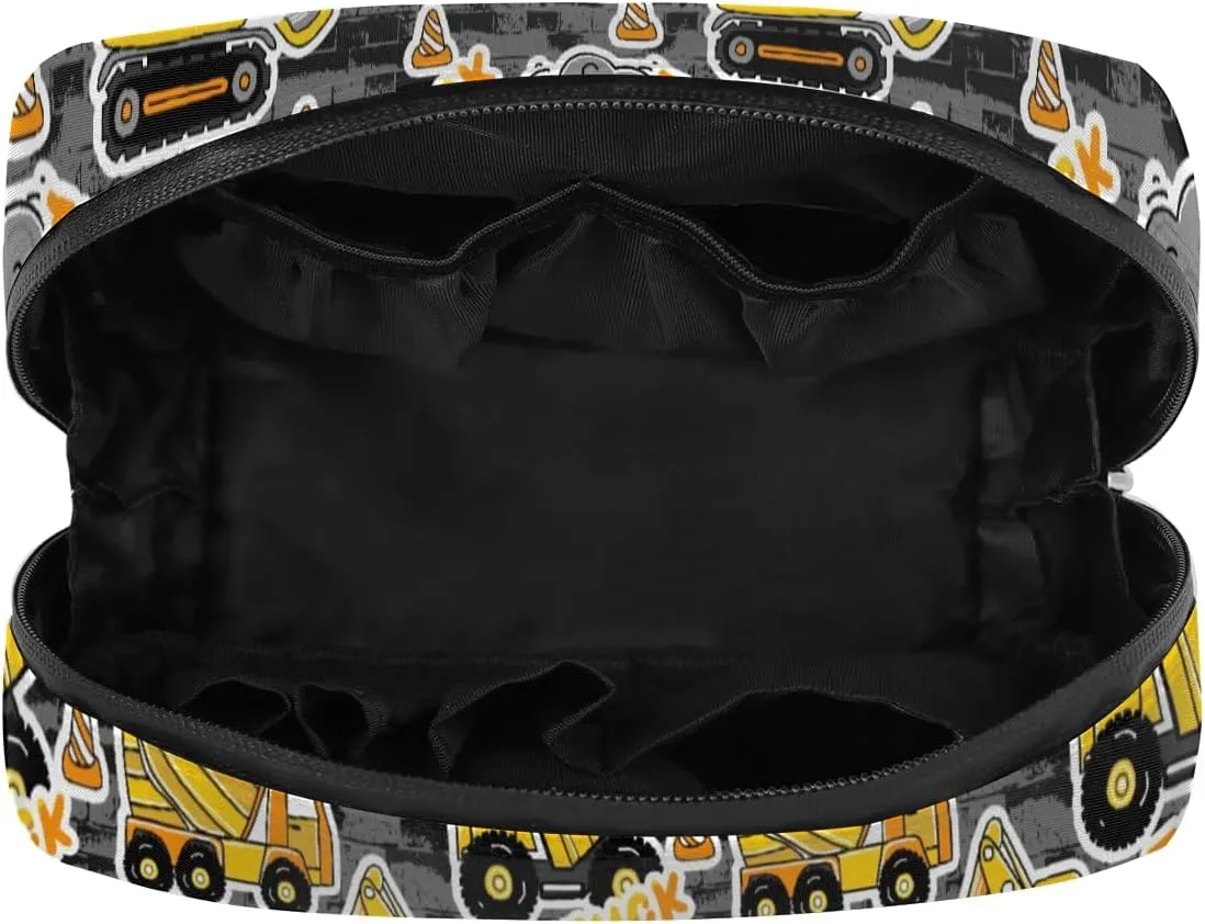 Travel Toiletry Bag for Kids, Cute Small Makeup Pouch for Boys Girls, Waterproof Wash Bag Cosmetic Weekender Bag Toddler Traveling Toiletries(Truck Bulldozer)
