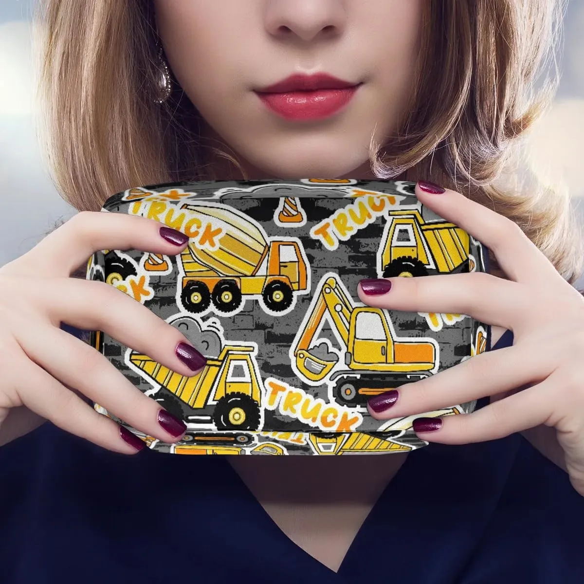 Travel Toiletry Bag for Kids, Cute Small Makeup Pouch for Boys Girls, Waterproof Wash Bag Cosmetic Weekender Bag Toddler Traveling Toiletries(Truck Bulldozer)
