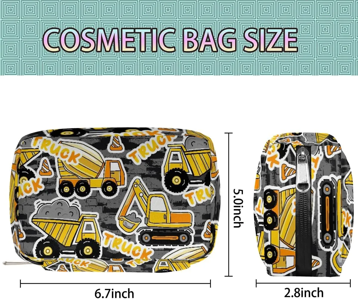 Travel Toiletry Bag for Kids, Cute Small Makeup Pouch for Boys Girls, Waterproof Wash Bag Cosmetic Weekender Bag Toddler Traveling Toiletries(Truck Bulldozer)