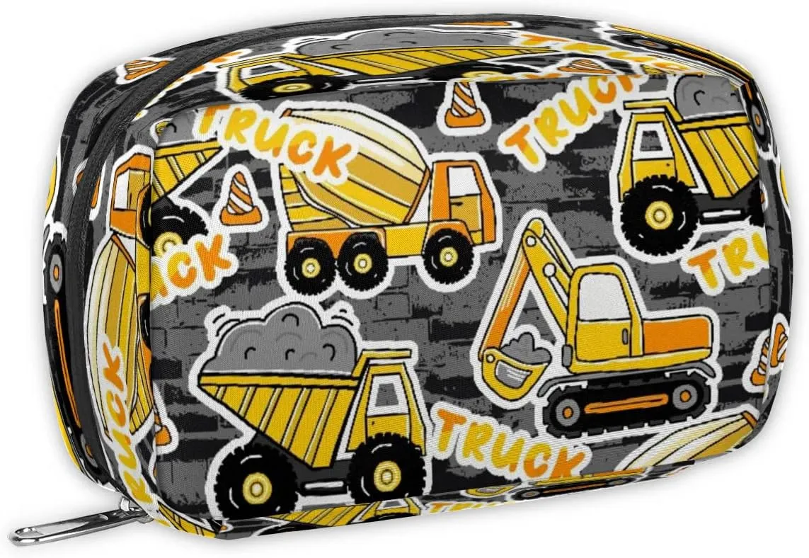 Travel Toiletry Bag for Kids, Cute Small Makeup Pouch for Boys Girls, Waterproof Wash Bag Cosmetic Weekender Bag Toddler Traveling Toiletries(Truck Bulldozer)