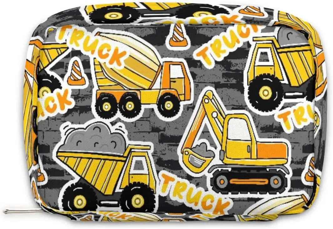 Travel Toiletry Bag for Kids, Cute Small Makeup Pouch for Boys Girls, Waterproof Wash Bag Cosmetic Weekender Bag Toddler Traveling Toiletries(Truck Bulldozer)