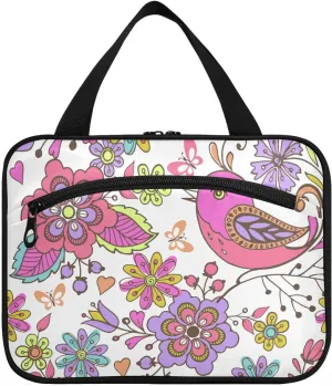 Travel Toiletry Bag Hanging Cosmetic Bag Compact Toiletry Bag with Large Capacity for Women Large Bird and Flower