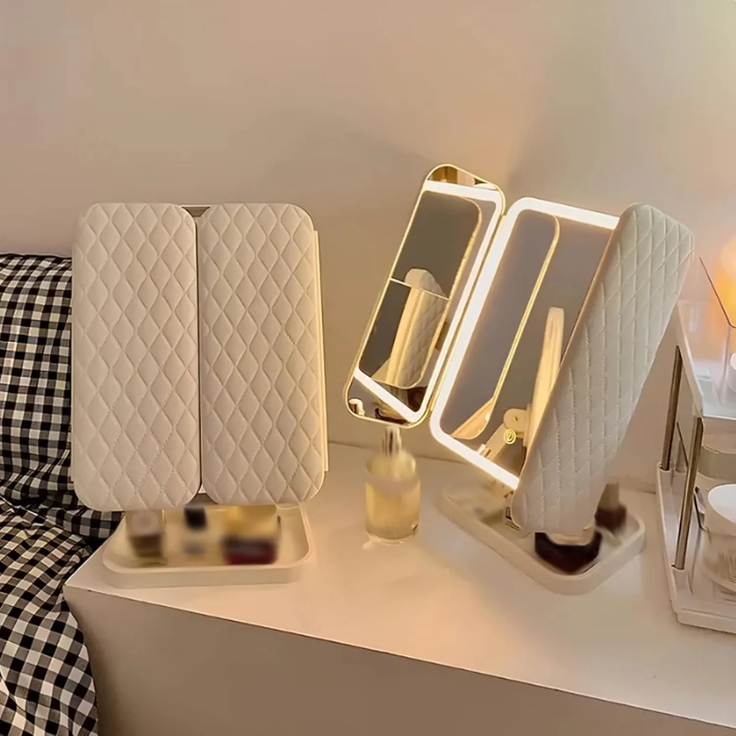 Trifold LED Makeup Mirror - Smart Vanity Mirror with 3 Color LED Lighting and Magnification - Perfect for Makeup Application and Grooming