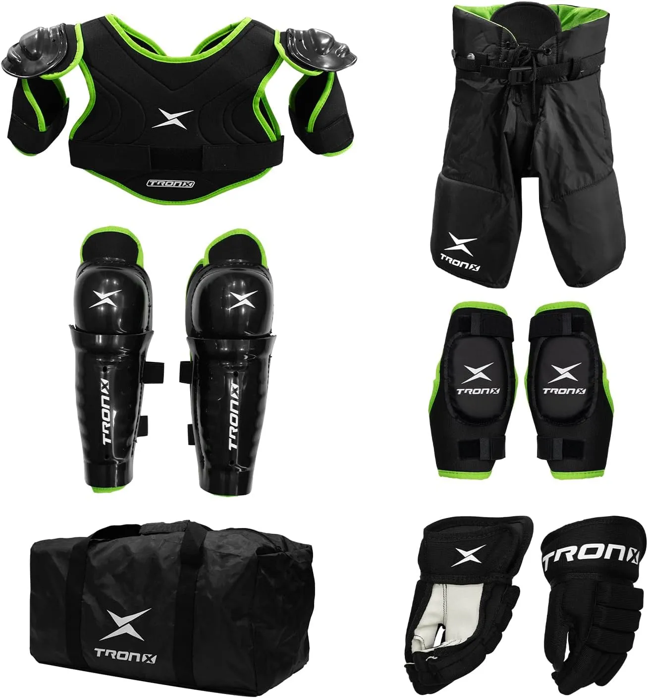 TronX Hockey Protective Gear Set - Ice Hockey Equipment with Bag - Youth Hockey Gear Kit- Shoulder, Elbow, Shin Pads, Gloves, Pants & Bag