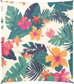 Tropical Summer Plants Beach Canopy UPF50 Easy Setup Large Sun Shade with Sandbags and Shovel for Camping, Picnics, Backyard