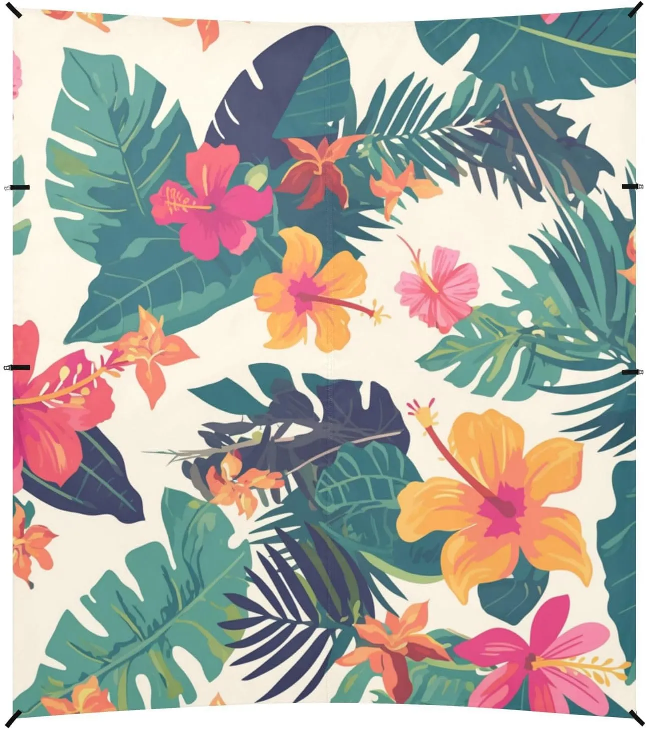 Tropical Summer Plants Beach Canopy UPF50 Easy Setup Large Sun Shade with Sandbags and Shovel for Camping, Picnics, Backyard