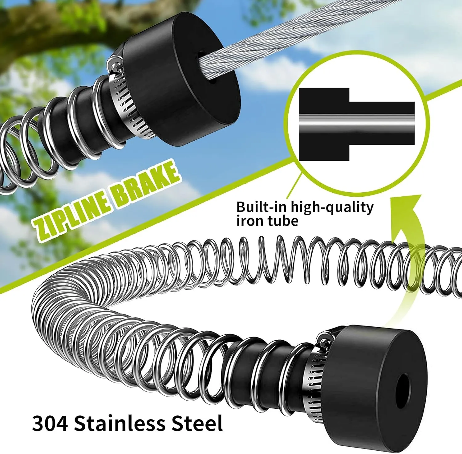 TRSMIMA Zipline Backyard Kit - 76ft Zip line Zipline Trolley Stainless Steel Spring Brake System