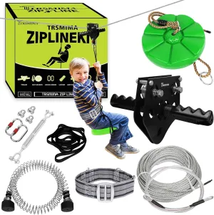 TRSMIMA Zipline Backyard Kit - 76ft Zip line Zipline Trolley Stainless Steel Spring Brake System