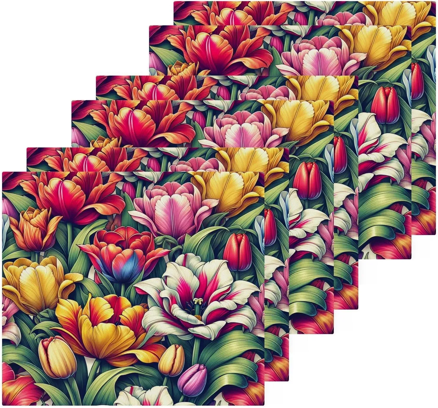 Tulips Floral Washcloths Towels, Highly Absorbent and Soft Cotton Face Cloths, 6 Pack Quick Dry Wash Cloths - 12 X 12 Inches