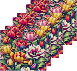 Tulips Floral Washcloths Towels, Highly Absorbent and Soft Cotton Face Cloths, 6 Pack Quick Dry Wash Cloths - 12 X 12 Inches
