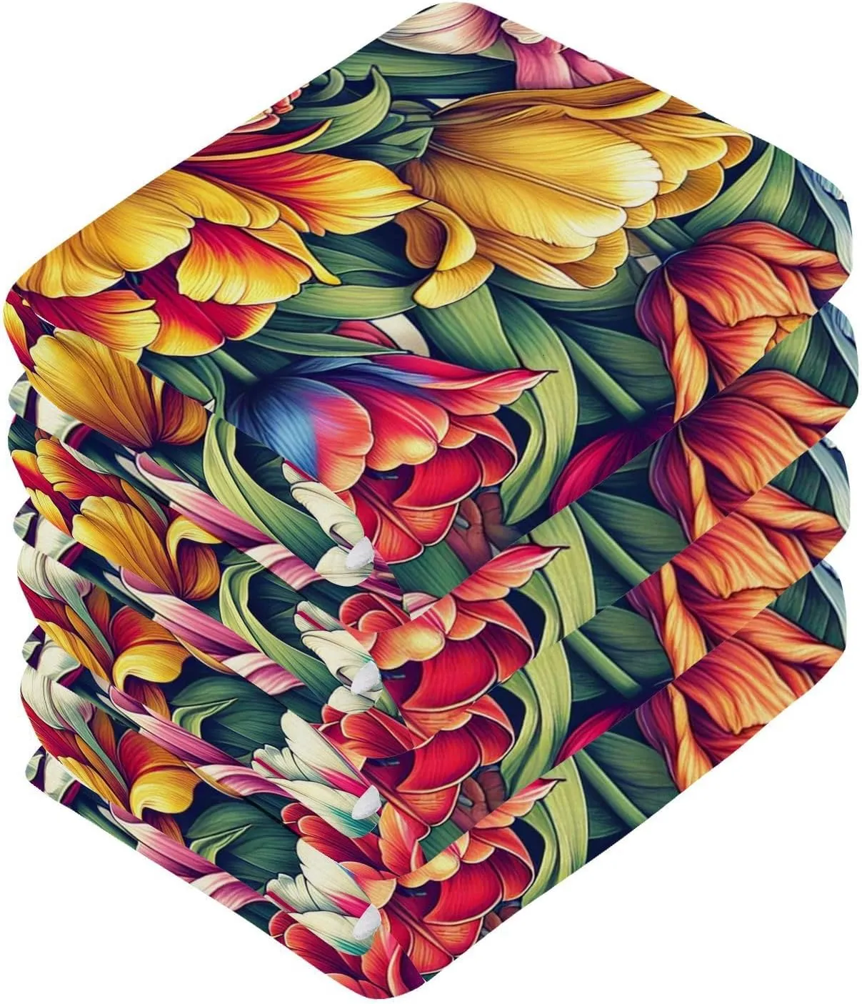 Tulips Floral Washcloths Towels, Highly Absorbent and Soft Cotton Face Cloths, 6 Pack Quick Dry Wash Cloths - 12 X 12 Inches