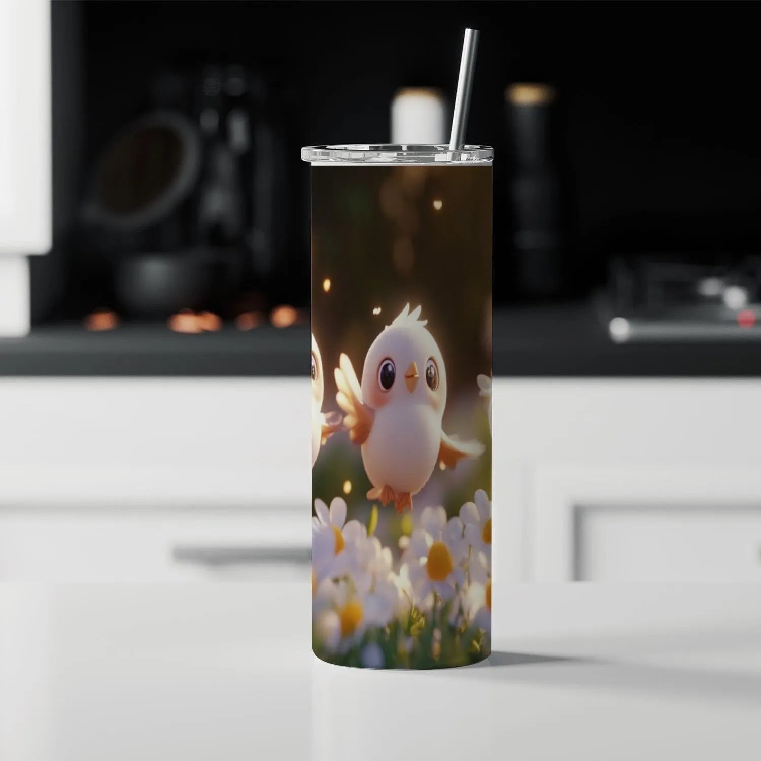 Tumbler with Lid and Straw Cartoon Pink Bird Print thermos coffee travel mugcute cups 20 oz insulated tumbler for Daily Holiday Decor Gift coffee cup