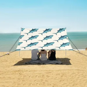 Tuna Pattern Cartoon Beach Canopy Tent Anti-UV & Wind Resistant, Camping Sun Shelter Easy Setup Portable,Outdoor Shade Tents with Sandbags,Sand Shovels,Ground Pegs & Stability Poles
