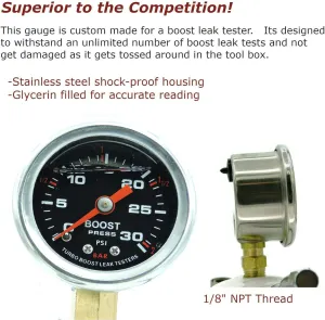 Turbo Boost Leak Testers 5" Universal - 6061 Billet Aluminum - Shock Proof Gauge - Premium