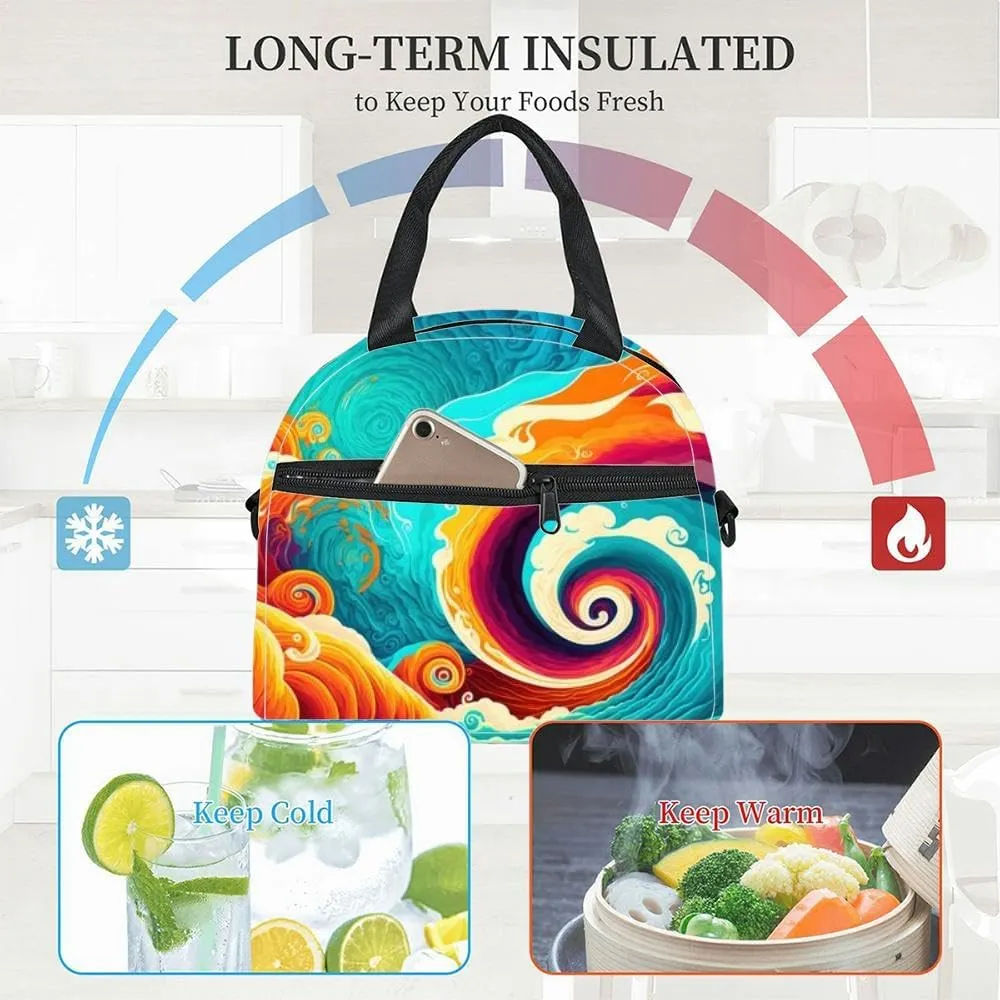 Turbulent golden hour clouds and impossibly big blue rolling ocean Insulated Adult Lunch Bag with Shoulder Strap for Women Lightweight Reusable Portable Freezable Lunch Tote Bag for Work Picnic