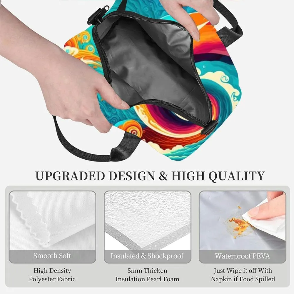 Turbulent golden hour clouds and impossibly big blue rolling ocean Insulated Adult Lunch Bag with Shoulder Strap for Women Lightweight Reusable Portable Freezable Lunch Tote Bag for Work Picnic